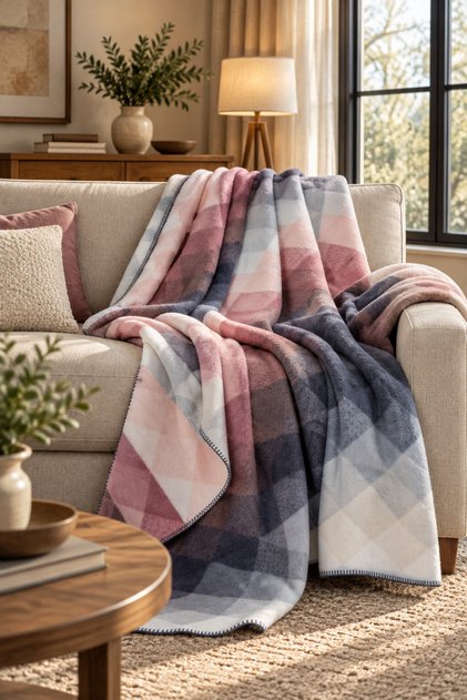 Single Cotton Tv Blanket 150X200 cm - Soft Textured Sofa Throw