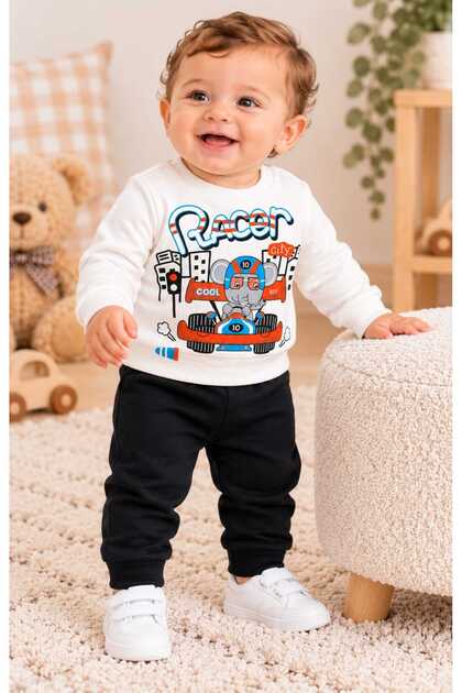 Baby Boy 100% Cotton Racer Race Car Printed Seasonal 2-Piece Top and Bottom Set