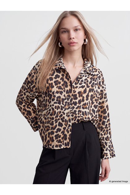 Black Leopard Patterned Oversize Women's Shirt