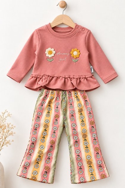 Baby Girl Set Floral Patterned Top and Bottom Seasonal 2-Piece Set 6 9 12 18 Months