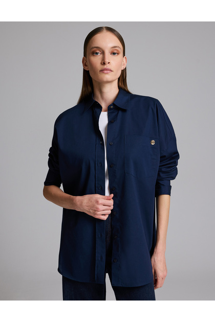 Navy Blue Oversize Long Sleeve Shirt 50328628-Vr033