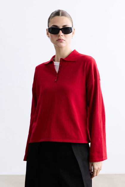 Red Polo Collar Sweater