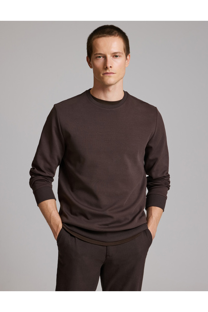 Dark Brown Regular Fit Crew Neck Sweatshirt 50332670-Vr084