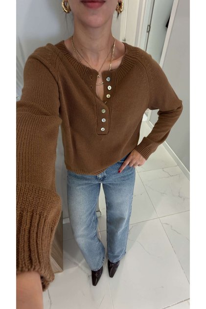Senna Camel Düğmeli Triko