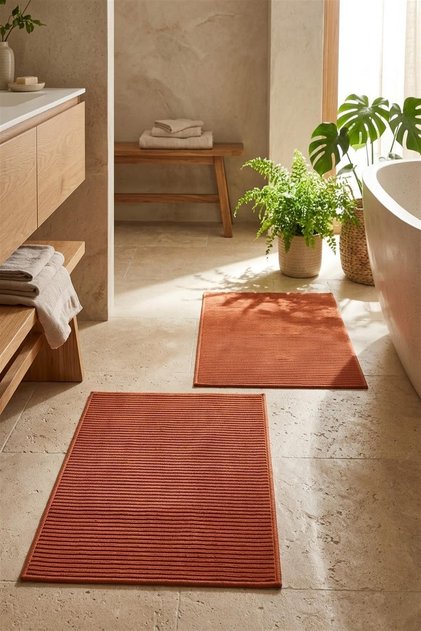 Livya Kiremit Desenli 2’li Banyo Paspas Seti 60x100 + 50x60 Yumuşak Dokulu Kaymaz Taban
