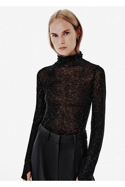 Fine Textured Micro Sequin Black Knitwear Top