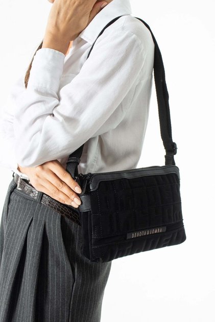 Soft Touch Premium Gummy Fabric, Women's Shoulder Bag - Black Model: (D&L-14-20F)