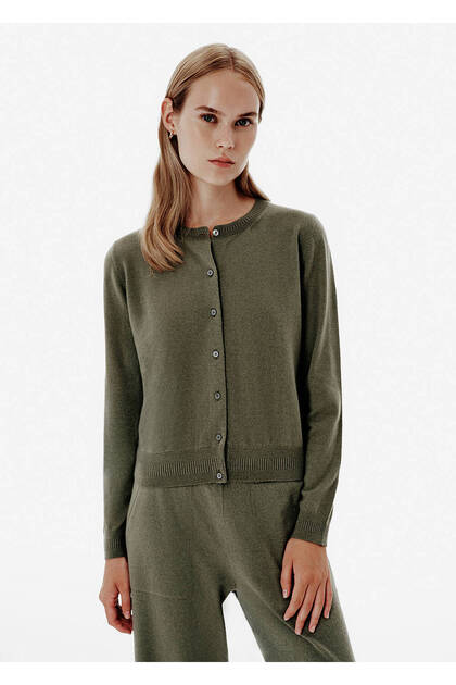 Regular Fit Green Cashmere Cardigan