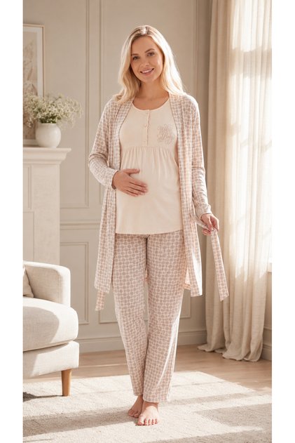 Women's Maternity 3-Piece Viscose Pajama Set with Robe Long Sleeve Hospital Release m L XL XXL 31-152
