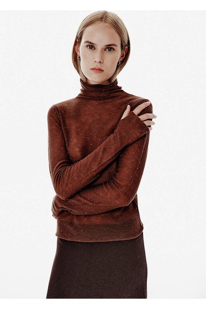 Fine Textured Micro Sequin Brown Knitwear Top