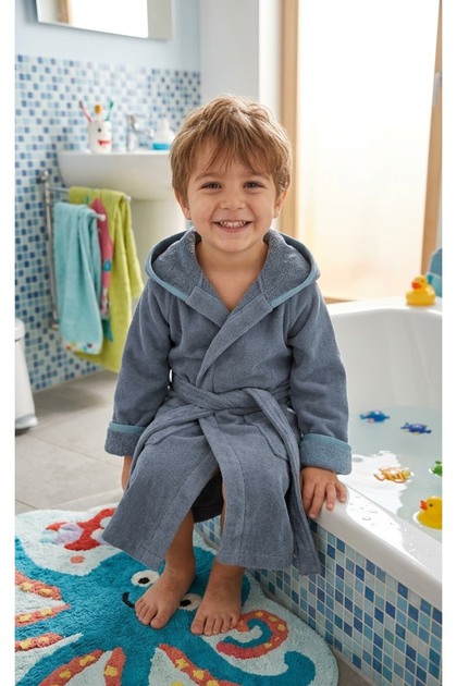 Outlet 100% Cotton Soft Bath Towel Bathrobe for Girls and Boys / Denim Blue