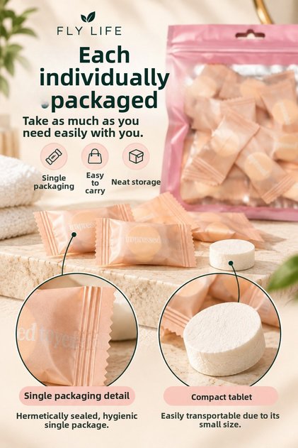 Compressed Towel Tablet, Individually Packaged, Practical Travel Towel That Opens with Water