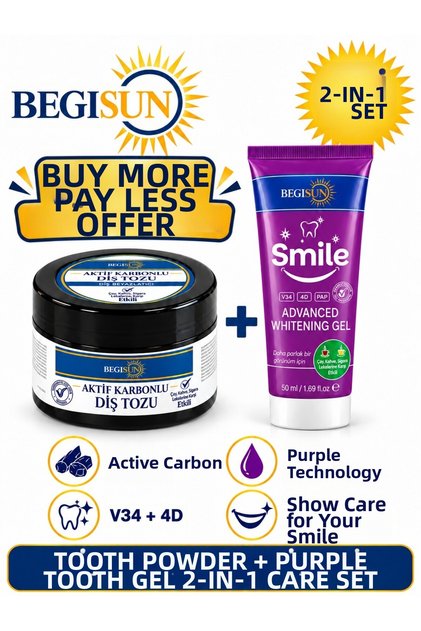 Dual Dental Care Set with V34 & 4D Technology – Purple Toothpaste 50 ml + Activated Carbon Tooth Powder