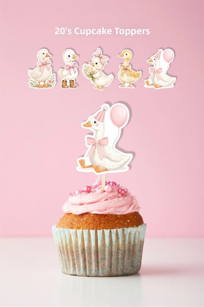 Cute Pink Ducks Themed Cupcake Decoration 20-Pack