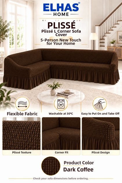 Bürümcük Fabric 5-Seater L Corner Sofa Cover with Skirt