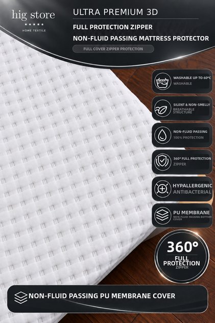 3D Ultra Premium Liquidproof Full Protection Liquid-Proof Zippered Mattress Protector 160X200+30