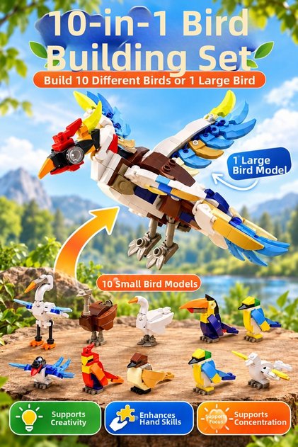 10 Bird Building Blocks Set Total 337 Pieces 10 Different Bird or 1 Big Bird Model