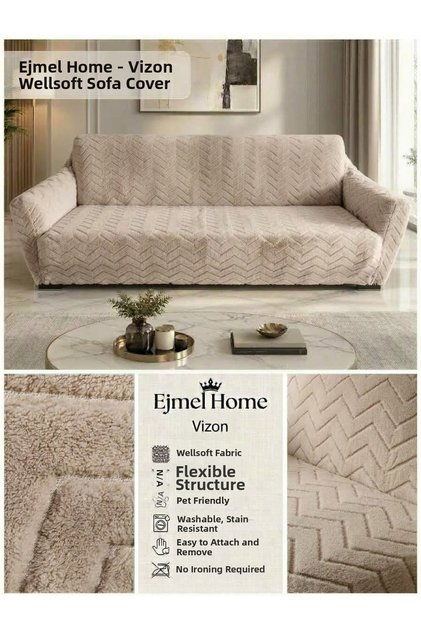 Welsoft Fabric Sofa Cover Seat Cover Stretchy Washable 3 Seater One Piece Sofa Cover Soft Animal Friendly