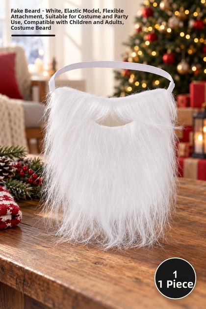 1 fake beard - white marled elastic model, flexible fixation, costume and party use, suitable for children and adults, costume beard