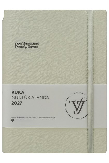 Kuka 2027 Daily Agenda A5. Flexible Cover. Elastic Band, Pockets, Pen Compartment. Colorful Edge-Olive
