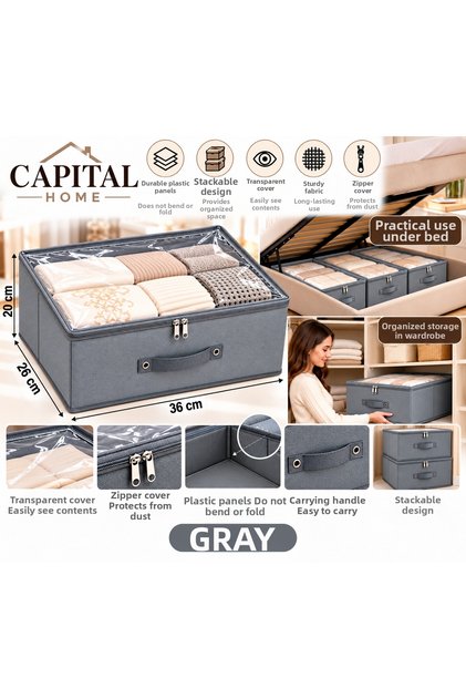 Multipurpose Organizer under the Bed + Storage Box Transparent Closed + Zippered Small Size 35 X 26 X 20 cm