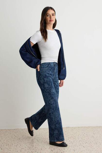 Mavi Lazer Baskılı Yüksek Bel Wide Leg Jeans TWOAW27JE00349