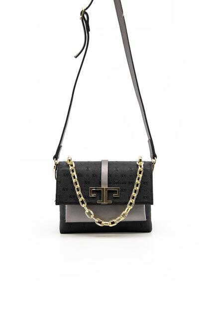 Black - Women's Crossbody Bag with Platinum Logo Sp1148