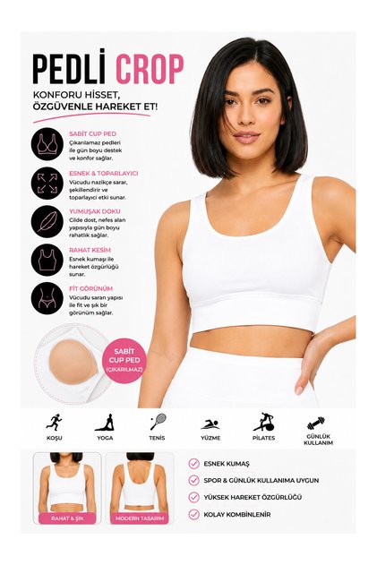 Kadın Siyah Spor Crop Sütyen Pedli Destekli Toparlayıcı Büstiyer