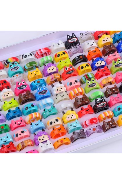 Mix Size16-20mm 10Pieces Style 1 10/20/30/50Pieces Cute Lovely Animal Frog Bear Resin Rings Set Rand