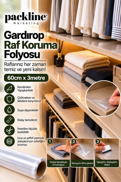 Transparent Self-Adhesive Wardrobe Shelf Protection Film 60cm X3Meters