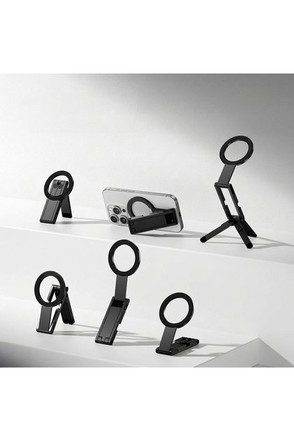 Silver Pocket Magnetic Phone Holder Multifunctional Foldable Desktop Tripod Horizontal and Vertical