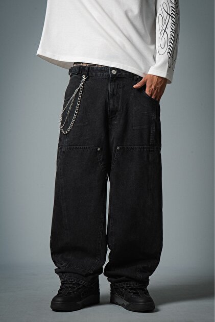 Urban Chaos Black Wide Leg Super Baggy Men's Jean Pants