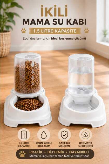 2'li Set Otomatik Hazneli Mama Ve Su Kabı