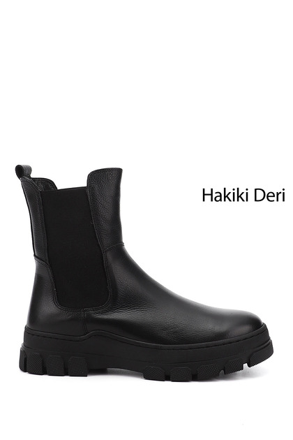 Women's Black Floater Rubber Sole Genuine Leather Chelsea Boots