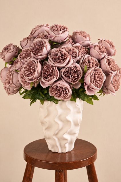 Buchet de bujori artificiali uscați, cu 9 ramuri, de lux, cu textură mătăsoasă, floare decorativă pentru vază, 45 cm