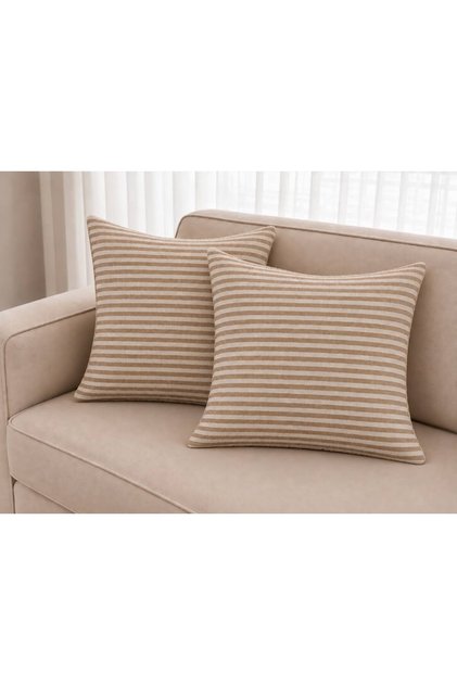 Milky Brown Striped Cotton Linen 2-Piece Throw Pillow Cover