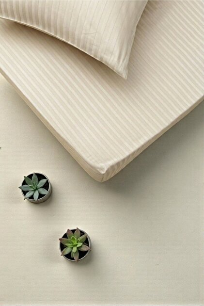 Cotton Satin Fitted Sheet Set Striped Double White/Colored Hotel Type Luxury Padded