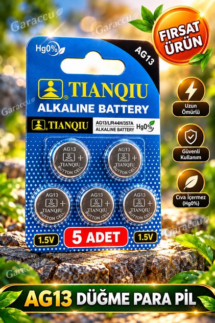 5 Adet AG13 Alkalin LR44H A76 SR44 357 V13GA Düğme Para Pil (Terazi - Saat - Oyuncak Pili)