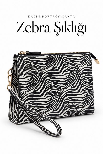 Nora Women's Portfolio Handbag - Patterned Clutch Bag with Wrist Strap