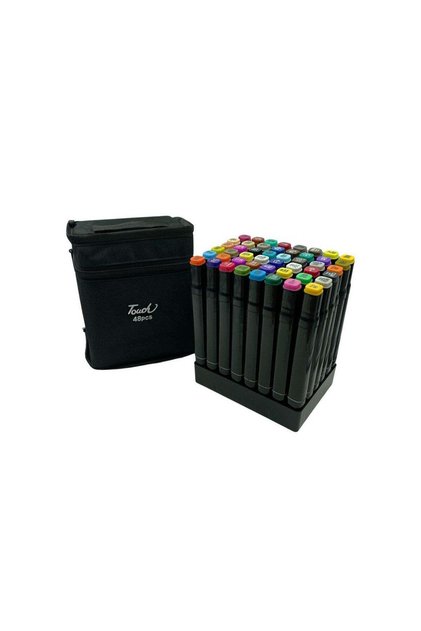 Set 48 markere colorate duble cu suport și geantă depozitare, multicolor