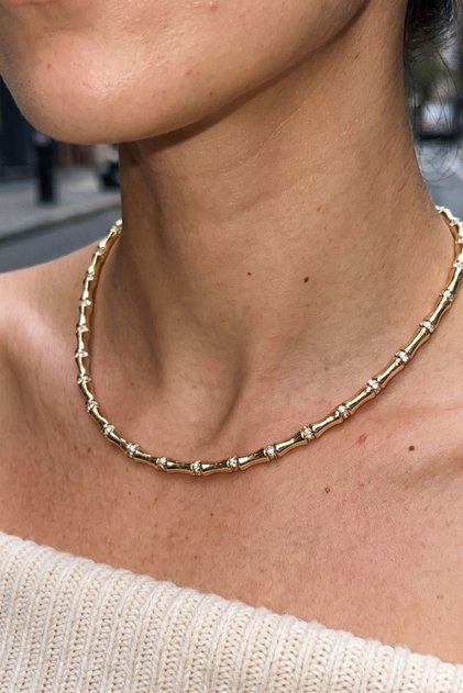 Zirkon Taşlı Gold Renk Kararmaz Kemik Model Kısa Kadın Kolye