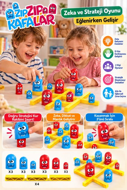 Eğitici Montessori Oyuncaklar - Zıp Zıp Kafalar Zeka Ve Strateji Oyunu - Eğitici Oyuncak