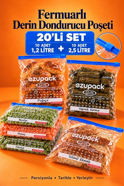 Set of 20 Date Printed Zippered Freezer Refrigerator Bags Ice Box Organizer Storage Container