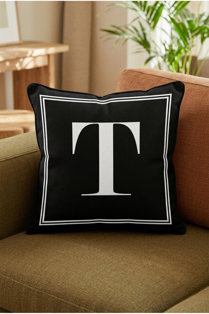 Lettered Throw Pillow Pillow Case - Letter T - 43x43 Cm