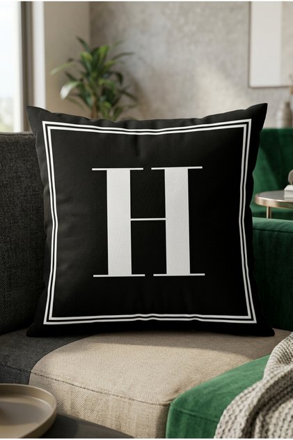 Lettered Throw Pillow Case - Letter H - 43x43 Cm