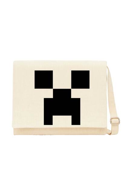 Mine-Craft Creeper Face Cream Canvas Messenger Bag