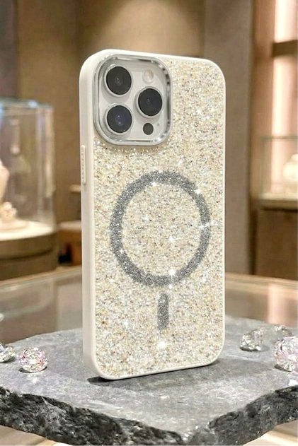 iPhone 12 Promax Compatible White Luxury Magsafe Premium Crystal Stone Sparkling Case