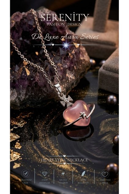 Saturn Ring Opal Stone Heart Figure Steel Necklace