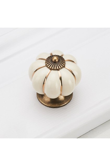 Beige KAK 5pcs/lot Pumpkin Ceramic Handles 40mm Drawer Knobs Cupboard Door Handles Single Hole Cabin