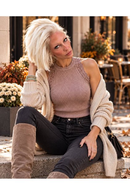Mink Color Lace Detailed Knitwear Blouse